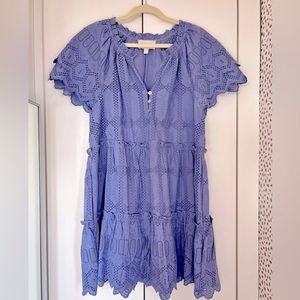 Cleobella 100% Organic Cotton Eyelet Tiered Mini dress in lilac! Size MEDIUM.